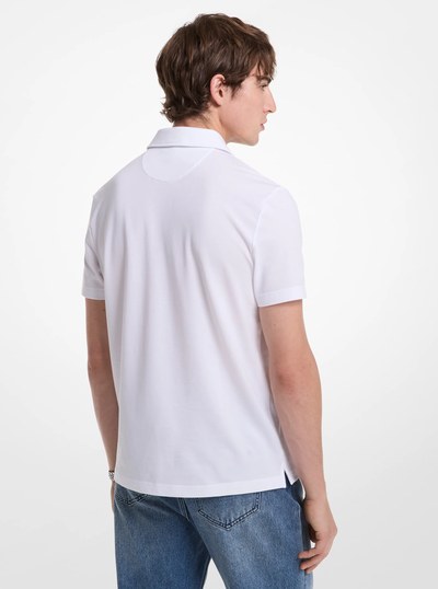 Cotton Blend Piqu&eacute; Zip-Up Polo Shirt in WHITE | Michael Kors