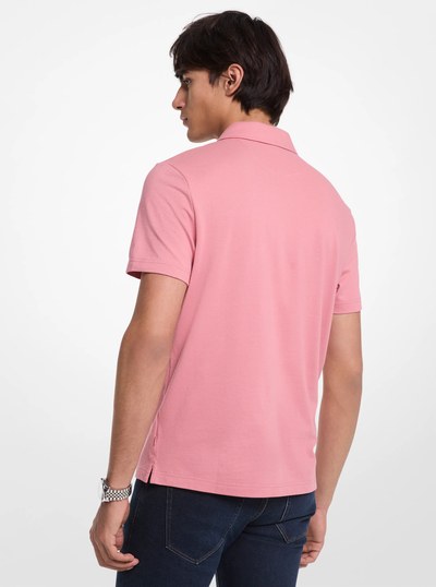Cotton Blend Piqu&eacute; Zip-Up Polo Shirt in DUSTY ROSE | Michael Kors