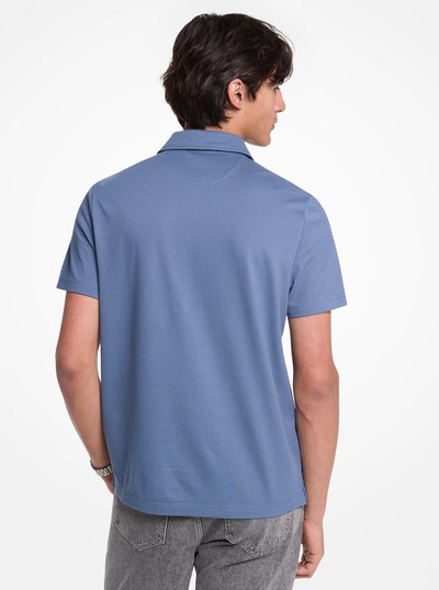 Cotton Blend Piqu&eacute; Zip-Up Polo Shirt in DK CHAMBRAY | Michael Kors