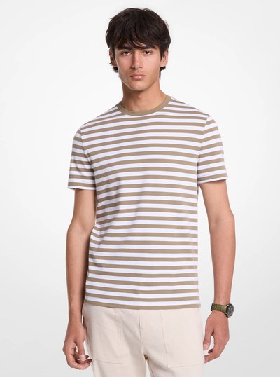 Striped Cotton T-Shirt in SAFARI GREEN | Michael Kors