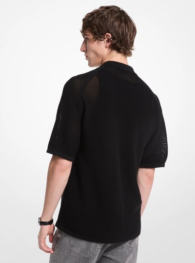 Open-Knit Cotton Shirt in BLACK | Michael Kors