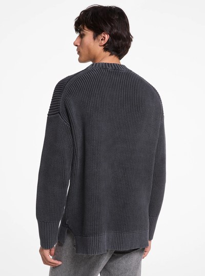 Garment-Dyed Cotton Blend Sweater in BLACK | Michael Kors