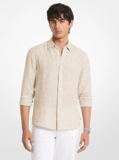 Striped Linen Shirt in KHAKI | Michael Kors