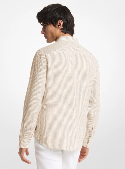 Striped Linen Shirt in KHAKI | Michael Kors