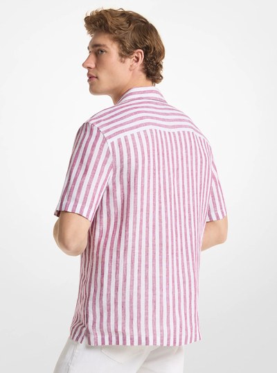 Striped Linen Camp Shirt in WINEBERRY | Michael Kors