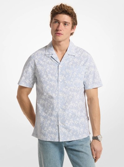 Floral Stretch Cotton Short-Sleeve Shirt in CHAMBRAY | Michael Kors