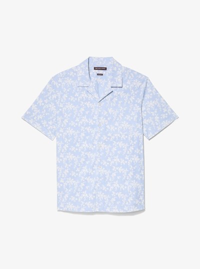 Floral Stretch Cotton Short-Sleeve Shirt in CHAMBRAY | Michael Kors