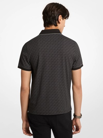 Signature Logo Cotton Jersey Polo Shirt in BLACK | Michael Kors