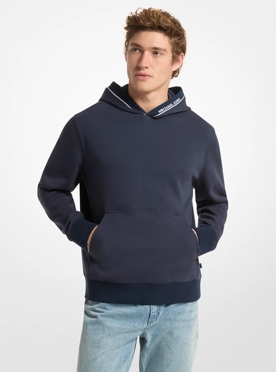 Logo Trim Cotton Blend Hoodie in MIDNIGHT | Michael Kors