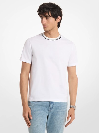 Logo Trim Cotton Jersey T-Shirt in WHITE | Michael Kors