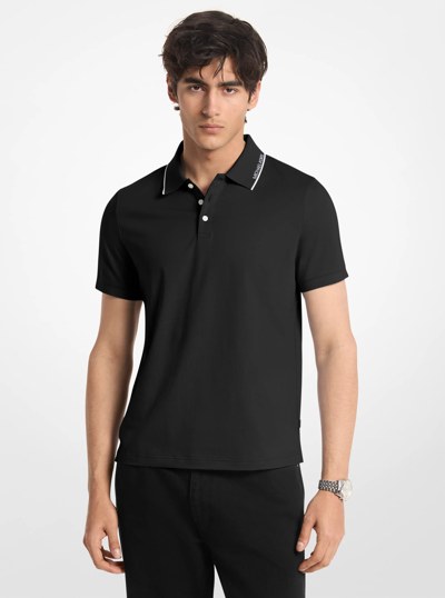 Logo Trim Cotton Jersey Polo Shirt in BLACK | Michael Kors