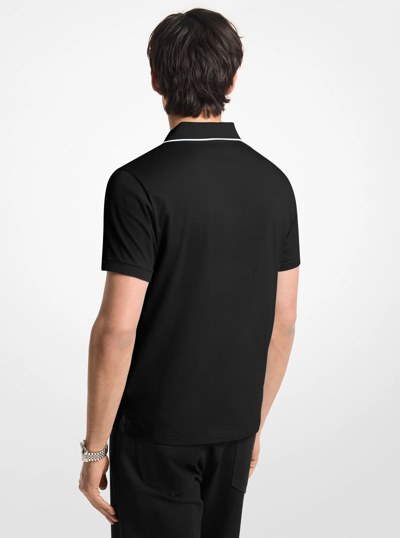 Logo Trim Cotton Jersey Polo Shirt in BLACK | Michael Kors