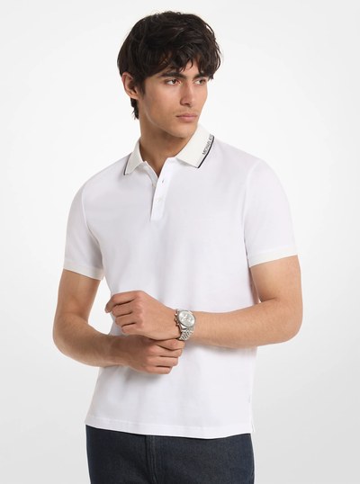 Logo Trim Cotton Jersey Polo Shirt in WHITE | Michael Kors