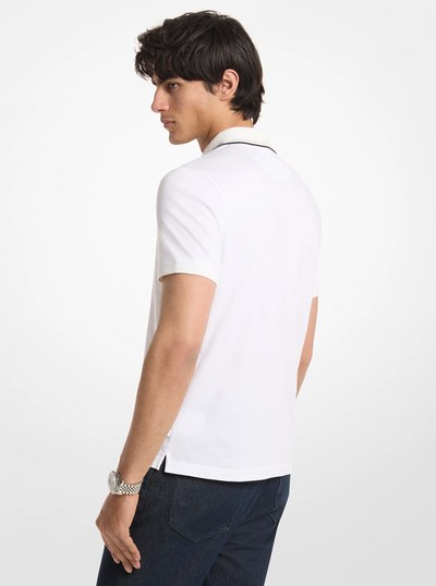 Logo Trim Cotton Jersey Polo Shirt in WHITE | Michael Kors