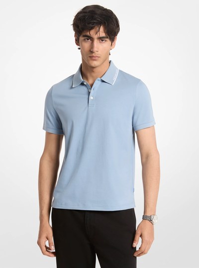 Logo Trim Cotton Jersey Polo Shirt in CHAMBRAY | Michael Kors