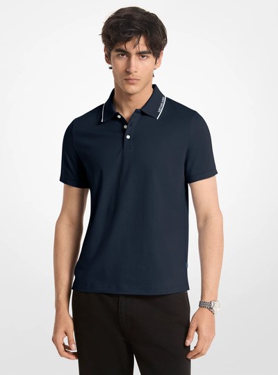 Logo Trim Cotton Jersey Polo Shirt in MIDNIGHT | Michael Kors
