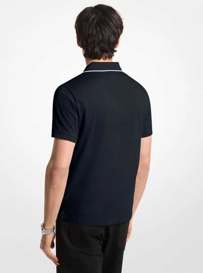 Logo Trim Cotton Jersey Polo Shirt in MIDNIGHT | Michael Kors