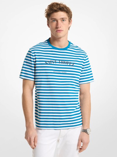 Saint Tropez Striped Cotton Jersey T-Shirt in TURQUOISE | Michael Kors