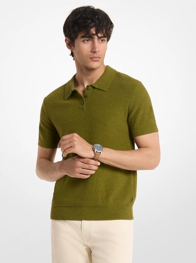 Boucle Cotton Blend Short-Sleeve Polo Sweater in EVERGREEN | Michael Kors