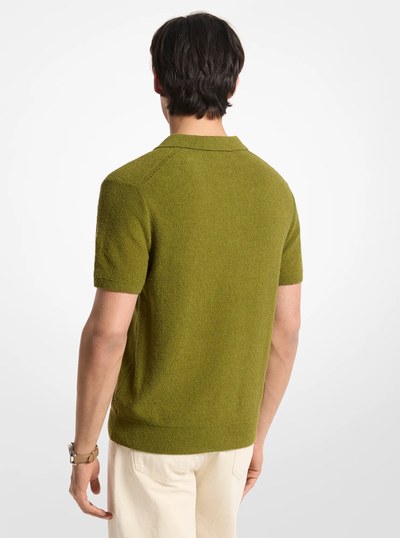 Boucle Cotton Blend Short-Sleeve Polo Sweater in EVERGREEN | Michael Kors