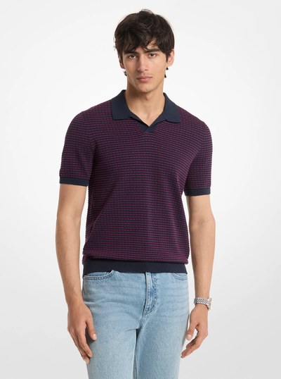 Textured Striped Cotton Polo Shirt in MIDNIGHT | Michael Kors