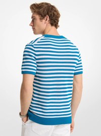 Striped Mesh Cotton Short-Sleeve Sweater
