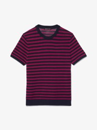 Striped Mesh Cotton Short-Sleeve Sweater