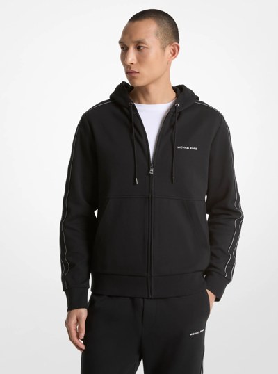 Logo Tape Cotton Blend Zip-Up Hoodie in BLACK | Michael Kors