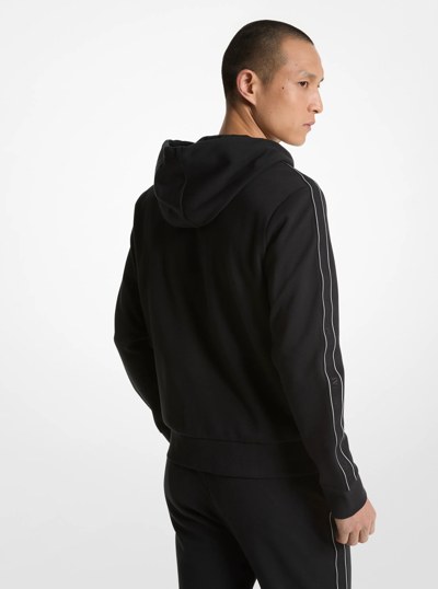 Logo Tape Cotton Blend Zip-Up Hoodie in BLACK | Michael Kors