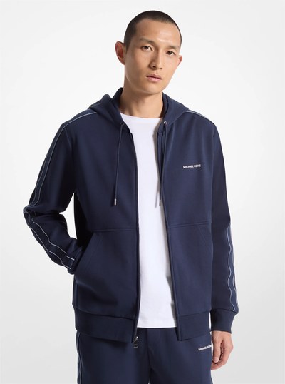 Logo Tape Cotton Blend Zip-Up Hoodie in MIDNIGHT | Michael Kors