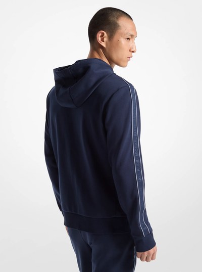 Logo Tape Cotton Blend Zip-Up Hoodie in MIDNIGHT | Michael Kors