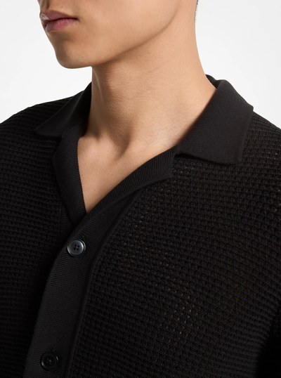 Open-Knit Cotton Shirt in BLACK | Michael Kors
