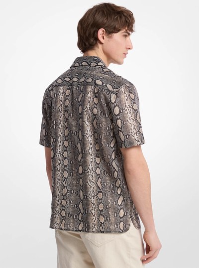Snake Print Cotton Camp Shirt in BLACK | Michael Kors