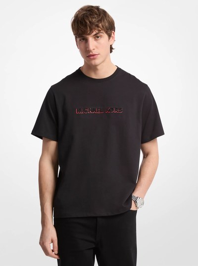 Logo Embossed Cotton Jersey T-Shirt in BLACK | Michael Kors