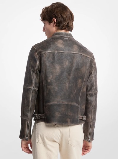 Washed Leather Moto Jacket in BLACK | Michael Kors