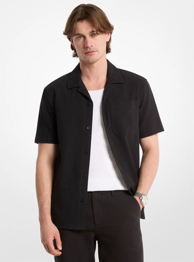 Cotton Waffle Camp Shirt in BLACK | Michael Kors