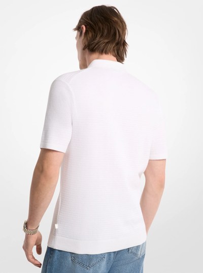 Cotton Knit Zip-Up Polo Shirt in WHITE | Michael Kors