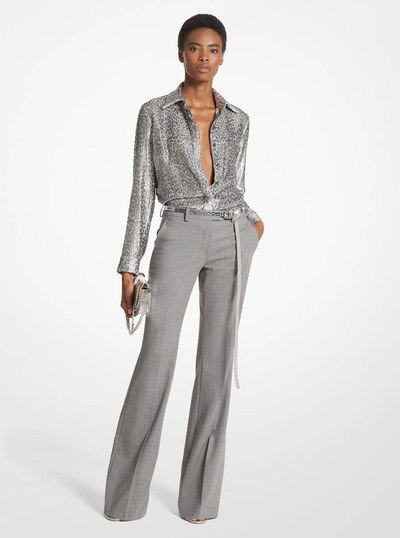Hansen Leopard Metallic Fil Coup&eacute; Shirt in SILVER | Michael Kors