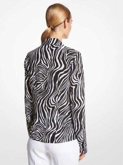 Hansen Zebra Silk Crepe De Chine Shirt in BLACK/OPTIC WHITE | Michael Kors