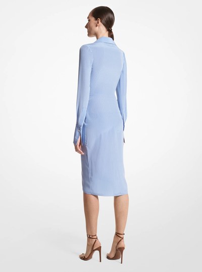 Striped Organic Silk Crepe De Chine Gathered Shirtdress in COAST/WHITE | Michael Kors