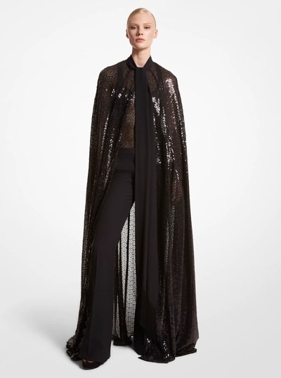Sequined Silk Blend Chiffon Cape in BLACK | Michael Kors