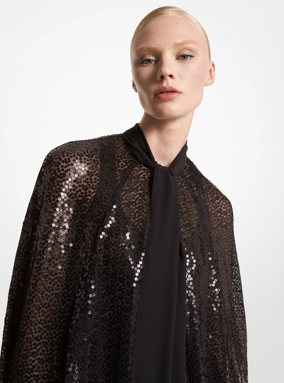 Sequined Silk Blend Chiffon Cape in BLACK | Michael Kors