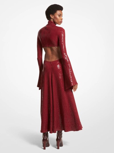 Hand-Embroidered Sequin Stretch Jersey Keyhole Dress in MERLOT | Michael Kors