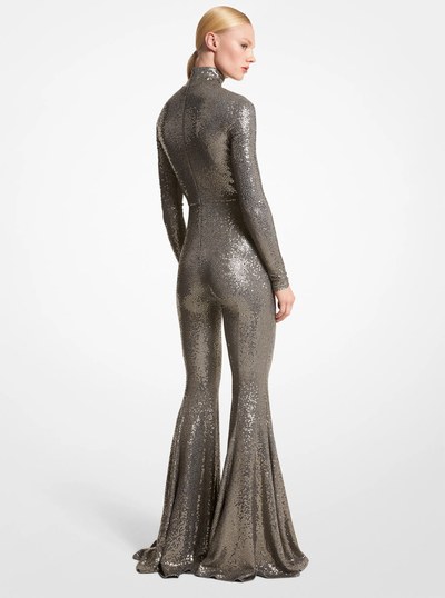 Hand-Embroidered Sequin Stretch Jersey Flared Jumpsuit in SLATE | Michael Kors
