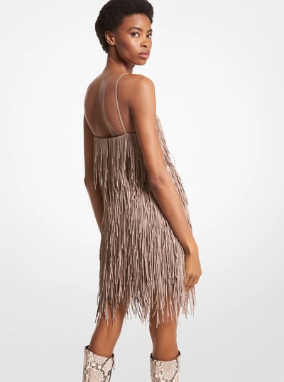 Bonded Suede Fringed Dress in TAUPE | Michael Kors