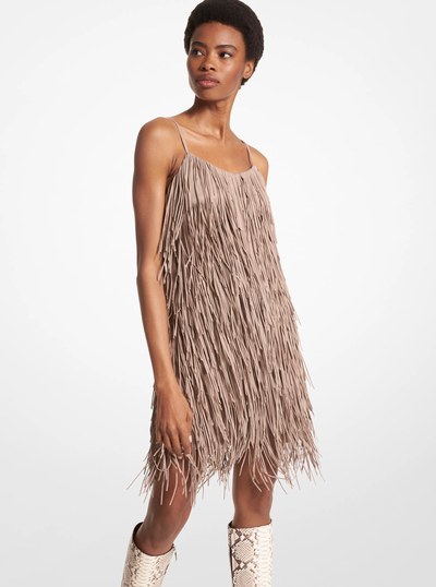 Bonded Suede Fringed Dress in TAUPE | Michael Kors