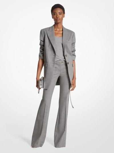 Cate Stretch Wool Crushed-Sleeve Blazer in BANKER GREY | Michael Kors
