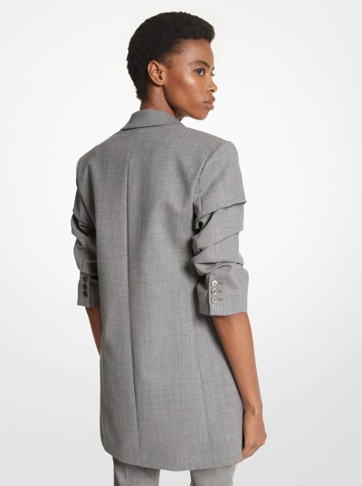 Cate Stretch Wool Crushed-Sleeve Blazer in BANKER GREY | Michael Kors