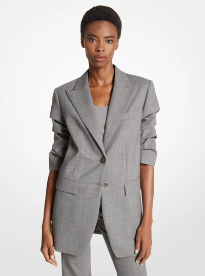 Cate Stretch Wool Crushed-Sleeve Blazer in BANKER GREY | Michael Kors
