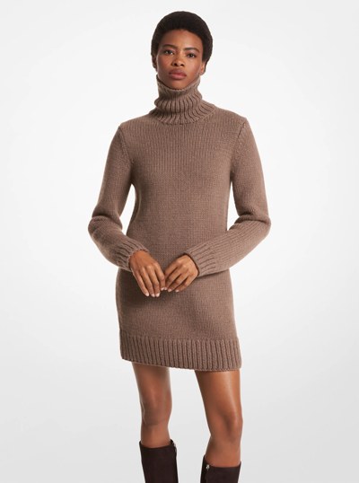 Corallina Cashmere Turtleneck Dress in MOCHA MELANGE | Michael Kors